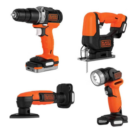 Набір з чотирьох акумуляторних інструментів Li-lon 12В 1.5Аг BLACK+DECKER BDCK123S2S