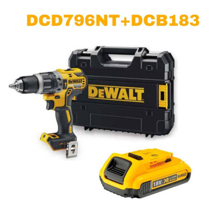 Дриль-шурупокрут акумуляторний безщітковий ударний DeWALT DCD796NT+DCB183