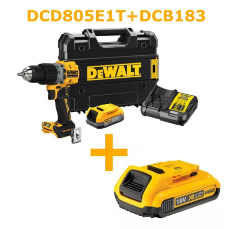 Дриль-шуруповерт акумуляторний ударний DeWALT DCD805E1T+DCB183