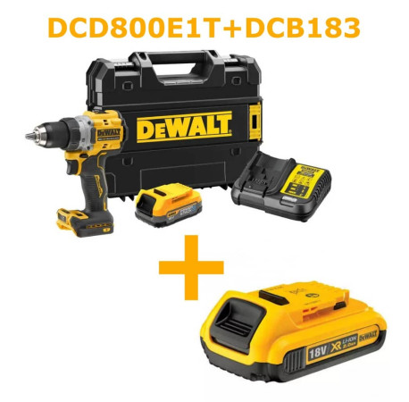 Дриль-шуруповерт акумуляторний DeWALT DCD800E1T+DCB183