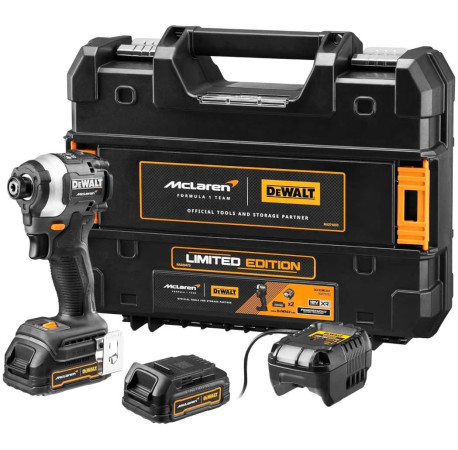 Шурупокрут акумуляторний ударний McLaren F1 TEAM LIMITED EDITION XR Li-lon 18В 1.7Аг 206Нм DeWALT DCF85ME2GT в магазині Tools DeWalt