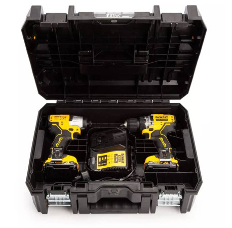 Набор из двух аккумуляторных бесщеточных инструментов DeWALT DCK2110L2T с другого ракурса