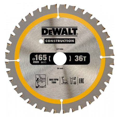 Диск пильный Construction 165x20 мм DeWALT DT1950