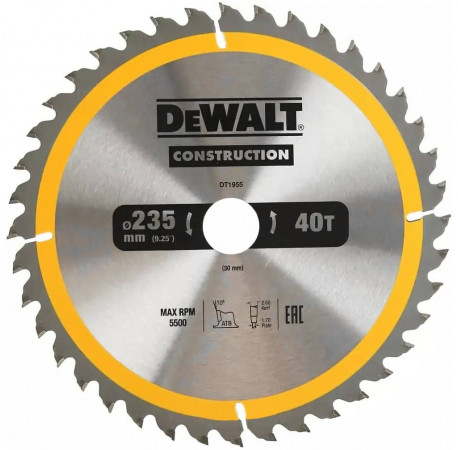 Диск пильный Construction 235x30 мм DeWALT DT1955