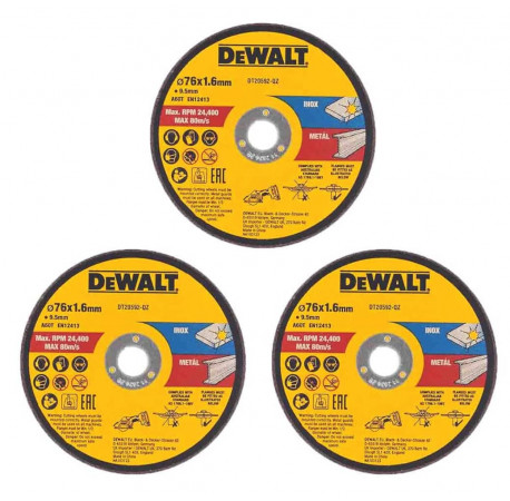 Круг відрізний Inox по металу 76х1.6х9.5 набір 3 шт DeWALT DT20592