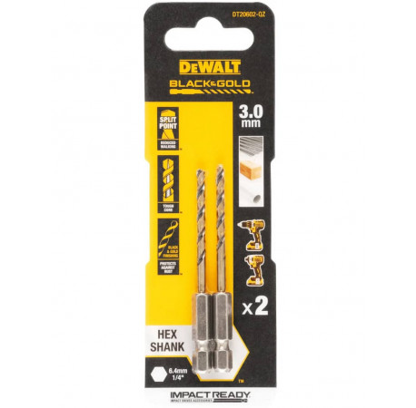 Свердло по металу HSS-G Extreme Impact Black&Gold 3х72 мм 2 шт DeWALT DT20602 ціна