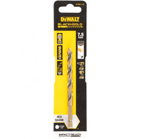Сверло по металлу HSS-G Extreme Impact Black&Gold 7х114 мм DeWALT DT20611 цена