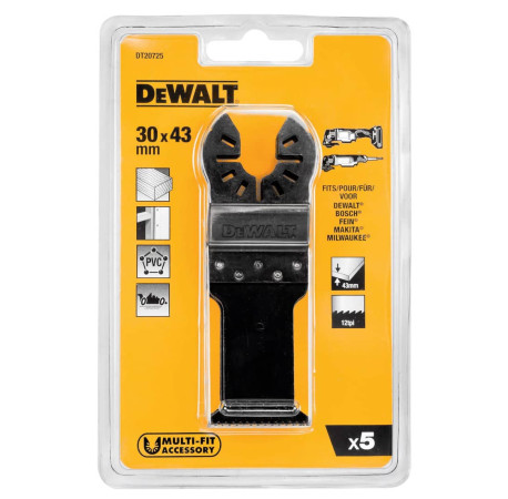 Полотно пильне заглибне по дереву для мультиінструменту 30x43мм 5шт DeWALT DT20725 в магазині Tools DeWalt