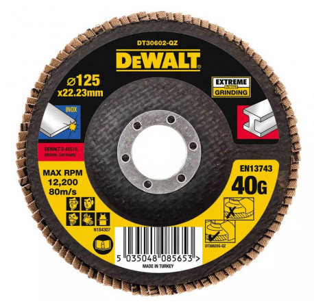 Круг шлифовальный лепестковый Extreme 125х22.2 мм G40 мкм DeWALT DT30602
