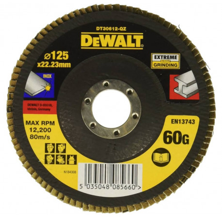 Круг шліфувальний пелюстковий Extreme 125х22.2 мм G60 мкм DeWALT DT30612
