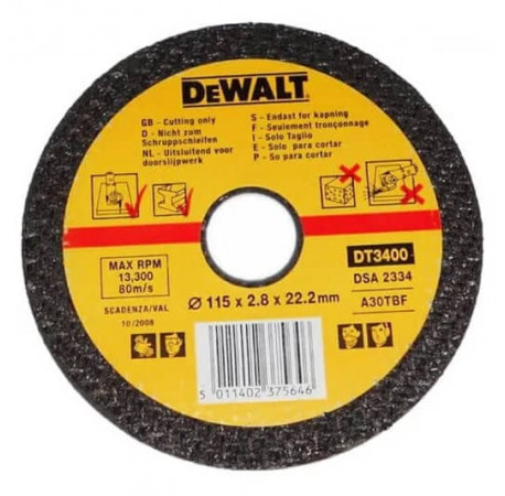 Круг відрізний по металу 115х2.8х22.2 мм DeWALT DT3400-QZ