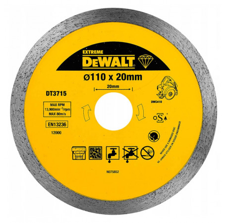 Диск алмазний по кераміці 110х20х1.6 мм для плиткоріза DeWALT DT3715