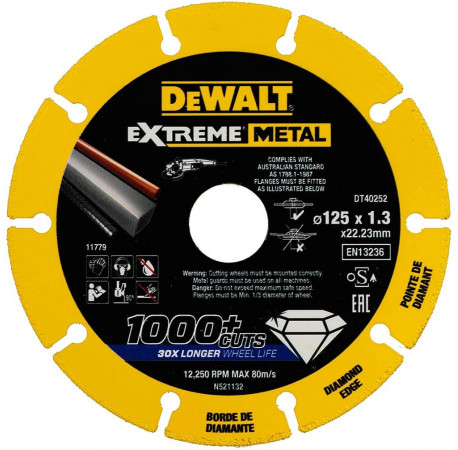 Диск алмазный по металлу Extreme Metal 125x1.3x22.23 мм DeWALT DT40252