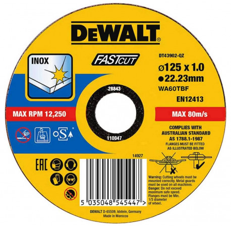 Круг отрезной Inox по металлу 125х1х22.2 DeWALT DT43902