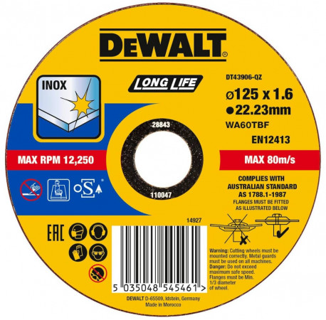 Круг відрізний Inox по металу 125х1.6х22.2 DeWALT DT43906