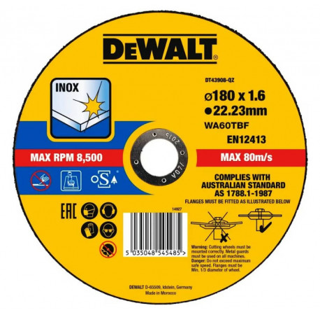 Круг отрезной Extreme по металлу 180х1.6х22.2 DeWALT DT43908