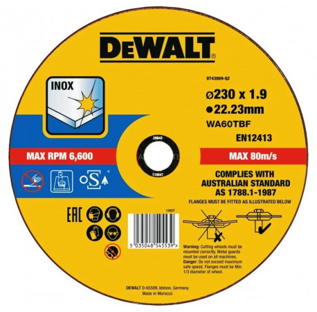 Круг відрізний Inox по металу 230х1.9х22.2 DeWALT DT43909