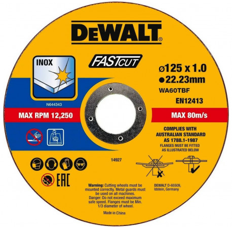 Круг відрізний FASTcut по металу 125х1х22.2 набір 100 шт DeWALT DT20540 ціна