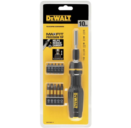 Викрутка бітотримач Full Fit Telescoping з набором 10 біт DeWALT DWHT68001-0 ціна