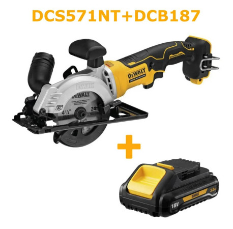 Пила дискова акумуляторна безщіткова DeWALT DCS571NT+DCB187