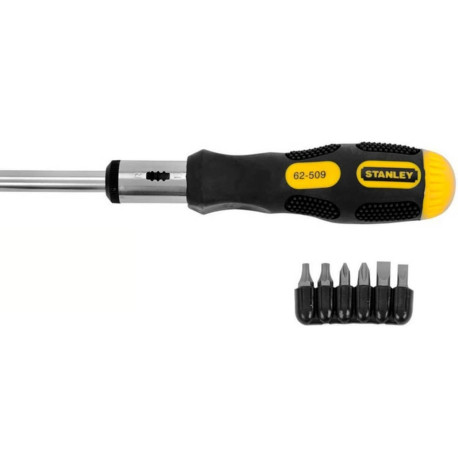Викрутка-бітотримач 6 Way Ratchet реверсивна з бітами набір 6 змінних біт Stanley 0-62-509