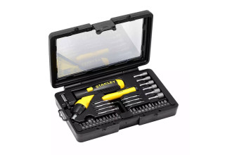 Отвертка-битодержатель реверсивная Pistol Grip Ratchet с битами набор 37 сменных бит STANLEY 0-63-038