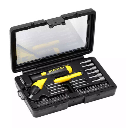 Викрутка-бітотримач реверсивна Pistol Grip Ratchet з бітами набір 37 змінних біт STANLEY 0-63-038