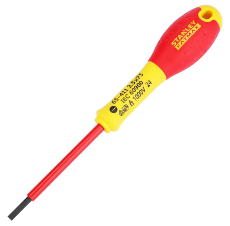 Отвертка электрика FatMax VDE 1000V 75мм с параллельным жалом шлиц SL3.5 Stanley 0-65-411