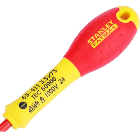 Отвертка электрика FatMax VDE 1000V 75мм с параллельным жалом шлиц SL3.5 Stanley 0-65-411 в магазине Tools DeWalt